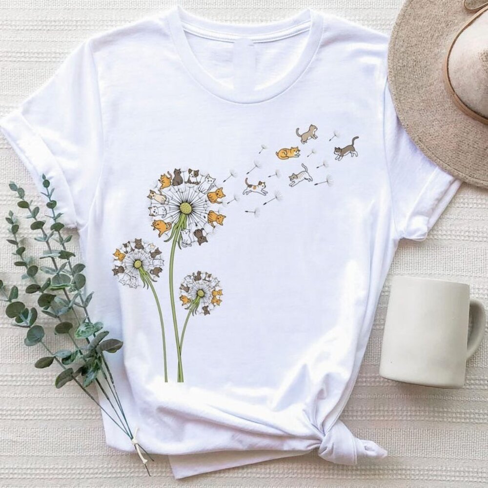 Fly Dandelion Cats T-Shirt, Dandelion And Cats Shirt
